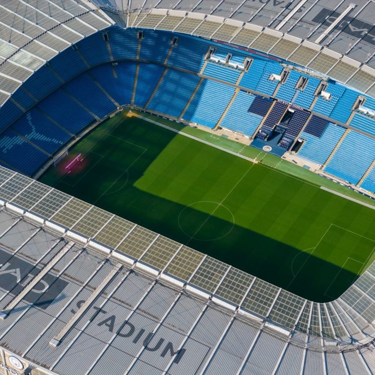 birds eye view of a manchester city football stadium
