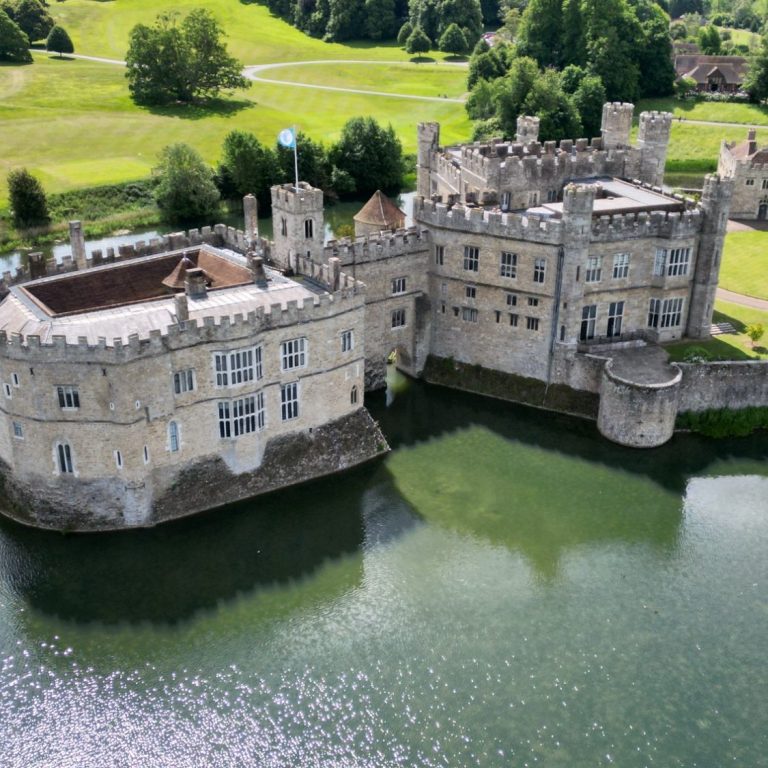 drone image of Leeds Castle in Kent UK