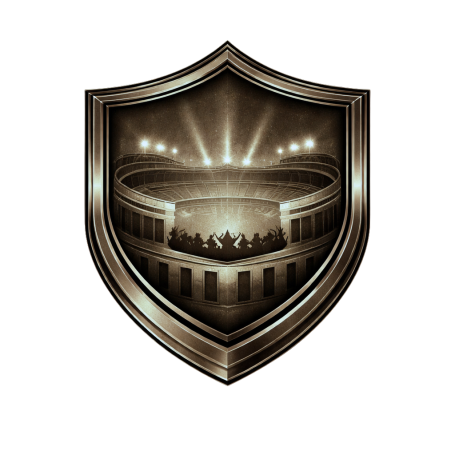 A bronze shield featuring a stadium with lights and cheering spectators.
